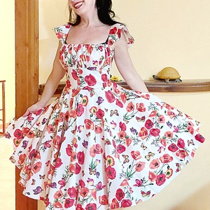 Pinup Rockabilly ruha pipacs mintás,  pillangó ujjú, romantikus , Ruha & Divat, Női ruha, Ruha, Varrás, MESKA