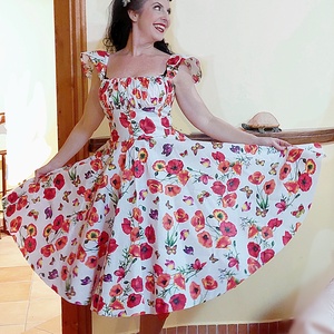 Pinup Rockabilly ruha pipacs mintás,  pillangó ujjú, romantikus  - ruha & divat - női ruha - ruha - Meska.hu