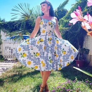 Pinup Rockabilly ruha sárga citrus mintás, gyümölcs, Ruha & Divat, Női ruha, Ruha, Varrás, MESKA