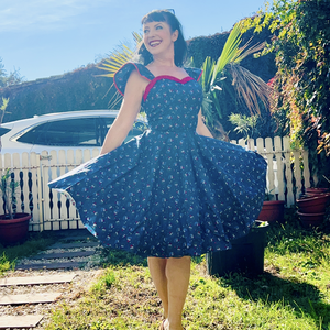 Pinup Rockabilly ruha népies folk kék virágos, Ruha & Divat, Női ruha, Ruha, Varrás, MESKA