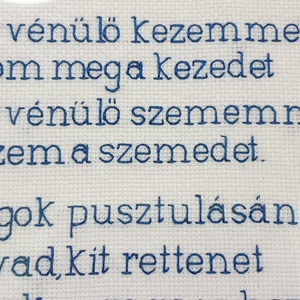 Ady Endre - Őrizem a szemed című verse - kék hímzett kép palóc mintával és kék színű fakerettel - otthon & életmód - dekoráció - fali és függő dekoráció - falra akasztható dekor - Meska.hu