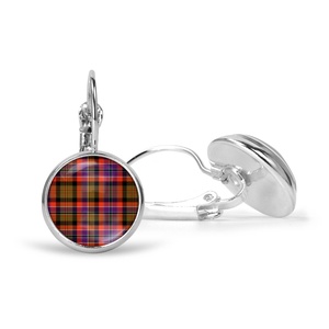 Piros-barna-kék skót kockás (tartan) üveglencsés fülbevaló (nemesacél alappal is), Ékszer, Fülbevaló, Lógós kerek fülbevaló, Ékszerkészítés, MESKA