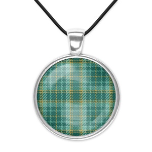 Zöld skót kockás (tartan) üveglencsés medál  - ékszer - nyaklánc - medálos nyaklánc - Meska.hu