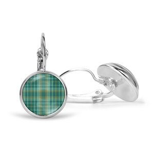 Zöld skót kockás (tartan) üveglencsés fülbevaló (nemesacél alappal is), Ékszer, Fülbevaló, Lógós kerek fülbevaló, Ékszerkészítés, MESKA