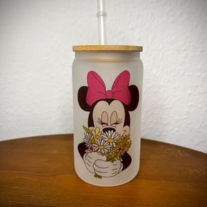 Minnie Mouse mintás opál üvegpohár virágokkal 350 ml - művészet - más művészeti ág - Meska.hu