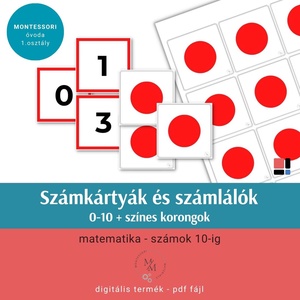 Montessori számkártyák és számlálók 0-10 színes korongok - Meska.hu