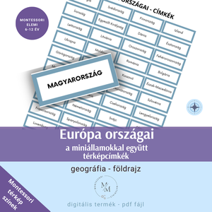 Európa országai Montessori térkép címkék az országok neveivel - játék & sport - készségfejlesztő és logikai játék - oktató játékok - Meska.hu