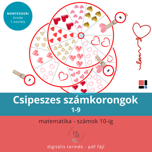 Csipeszes számkorongok 1-9 számokkal - Valentin napi - játék & sport - készségfejlesztő és logikai játék - oktató játékok - Meska.hu