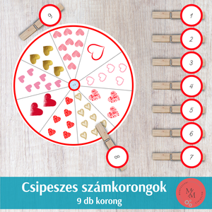 Csipeszes számkorongok 1-9 számokkal - Valentin napi - játék & sport - készségfejlesztő és logikai játék - oktató játékok - Meska.hu