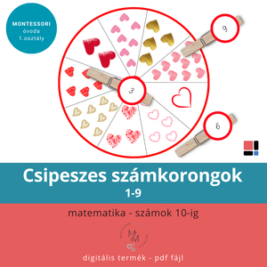 Csipeszes számkorongok 1-9 számokkal - Valentin napi - játék & sport - készségfejlesztő és logikai játék - oktató játékok - Meska.hu