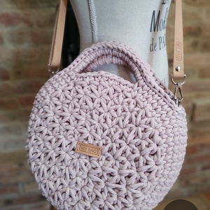 Horgolt női körtáska PASTEL PINK színben - jázmin mintával - Crossbody, Táska & Tok, Kézitáska & válltáska, Vállon átvethető táska, Horgolás, MESKA