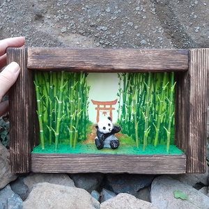 Pandás shadowbox, falikép - Meska.hu