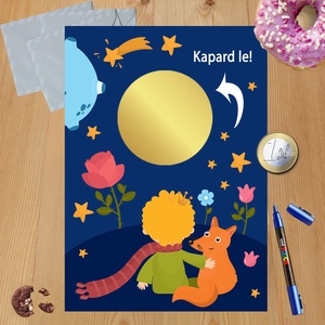 Kaparós sorsjegy egyedi felirat Kis herceg és a róka, Otthon & Lakás, Papír írószer, Képeslap & Levélpapír, Fotó, grafika, rajz, illusztráció, MESKA