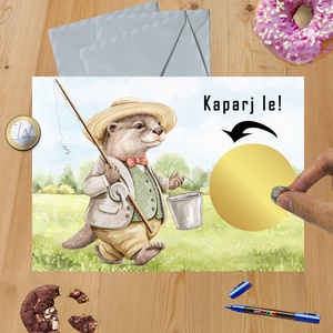 Kaparós sorsjegy egyedi felirat Születésnap Horgász, Otthon & Életmód, Papír írószer, Képeslap & Levélpapír, Fotó, grafika, rajz, illusztráció, MESKA