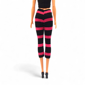 Pink-fekete csíkos barbie capri nadrág, harisnya, leggings  - ruha barbie típusú babákhoz - játék & sport - baba & babaház - barbie ruhák - Meska.hu