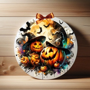 Halloween ajtódísz  vicces halloween töklámpás / denevéres beltéri ajtó kopogtató Ø=20cm  - otthon & életmód - dekoráció - halloween - halloweeni ajtódíszek és ablakdíszek - Meska.hu