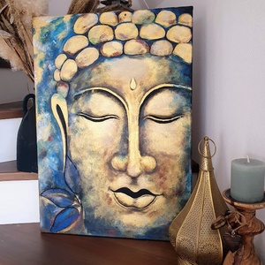 Gyógyító kék Buddha akrilfestmény 70 x 50 cm - Meska.hu