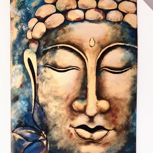 Gyógyító kék Buddha akrilfestmény 70 x 50 cm - művészet - festmény - akril - Meska.hu