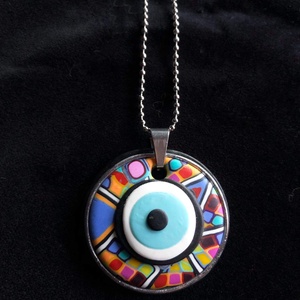 Evil eye nyaklánc (kicsi), Ékszer, Nyaklánc, Medálos nyaklánc, Ékszerkészítés, Gyurma, MESKA