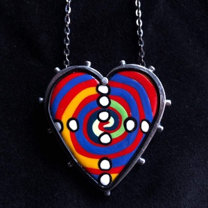 Hundertwasser stílusú Heart nyaklánc, Ékszer, Nyaklánc, Medálos nyaklánc, Ékszerkészítés, Gyurma, MESKA