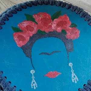 Kézzel festett Frida Kahlos macaron fazonú táska - táska & tok - kézitáska & válltáska - belső rendező - Meska.hu