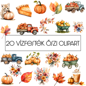 Őszi Akvarell Clipart PNG Csomag  20 Kiváló Minőségű Fájl, Művészet, Grafika & Illusztráció, Digitális, Fotó, grafika, rajz, illusztráció, MESKA