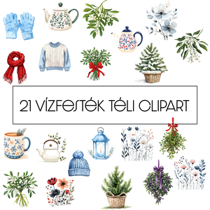 Téli Akvarell Clipart PNG Csomag  21 Kiváló Minőségű Fájl, Művészet, Grafika & Illusztráció, Digitális, Fotó, grafika, rajz, illusztráció, MESKA