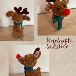 Horgolt csillogó szemű Rudolf a rénszarvas amigurumi (Messza), Karácsony, Karácsonyi lakásdekoráció, Karácsonyi manók, figurák, Horgolás, Varrás, MESKA