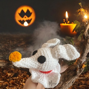 Horgolt Zeró , a szellemkutya amigurumi (Messza) - otthon & életmód - dekoráció - halloween - halloweeni figurák - Meska.hu