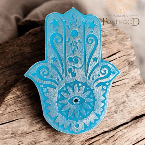 Hamsa kéz füstölő tartó, vagy amulett. (Keleti kék, rózsaarany wax), Otthon & Életmód, Dekoráció, Spiritualitás, Füstölő és füstölőtartó, Festett tárgyak, Mindenmás, MESKA