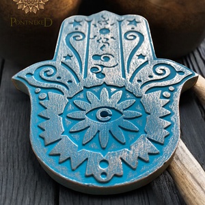 Hamsa kéz füstölő tartó, vagy amulett. (Keleti kék, rózsaarany wax) - otthon & életmód - dekoráció - spiritualitás - füstölő és füstölőtartó - Meska.hu