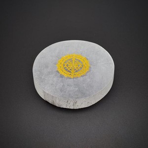 Szelenit korong sri yantra arany matricás 6-7cm, Kellékek & szerszámok, Ásvány alapanyag, Szelenit korong, , MESKA