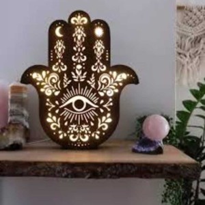 Hamsa _Mandala éjjeli lámpa, fából - otthon & életmód - lámpa - fali & mennyezeti lámpa - Meska.hu