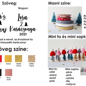 családi karácsonyi gömb dísz szett, anya, apa, gyerek mini fenyővel és műhóval, választható felirat és masni szín - karácsony - karácsonyi lakásdekoráció - karácsonyfadíszek - Meska.hu