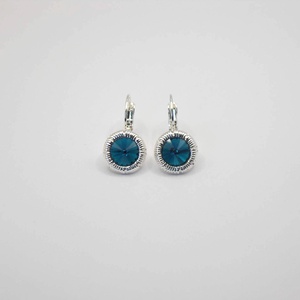 Sötétkék Swarovski kristályos, egyedi készítésú, csíkozott szélű, kerek fülbevaló  Blue Zircon - ékszer - fülbevaló - lógós kerek fülbevaló - Meska.hu