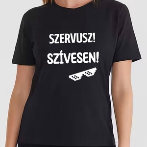 Szervusz szívesen - Fekete női póló, Ruha & Divat, Női ruha, Póló, felső, Decoupage, transzfer és szalvétatechnika, MESKA