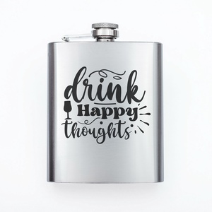 Gravírozott fém flaska - Drink happy thoughts, Otthon & Lakás, Konyhafelszerelés, tálalás, Flaska, csatos üveg, Gravírozás, pirográfia, MESKA