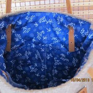  Egy újabb zsákvászon táska kékfestővel díszítve,valódi bőr füllel - táska & tok - kézitáska & válltáska - válltáska - Meska.hu