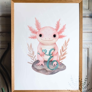 Axolotl grafikás gyerekszobai falikép kezdőbetűvel - Meska.hu