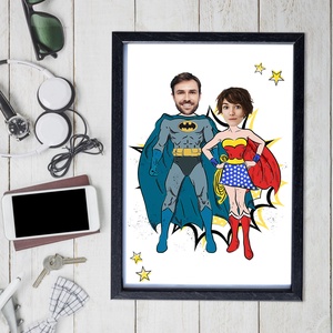 Szuperpáros! Szuperhősös Batmanes grafika választható figurákkal, fotópapíron vagy keretezve (A/4) - Meska.hu