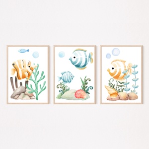 Óceáni élet - dekor poszterek - A4 faliképek - 3 db, Otthon & Lakás, Babaszoba, gyerekszoba, Babaszoba kép, Fotó, grafika, rajz, illusztráció, Papírművészet, MESKA