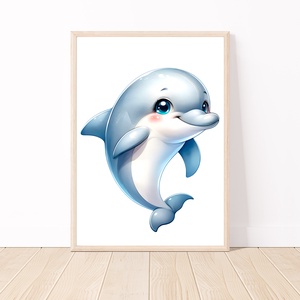 Cuki delfin dekor poszter - A4 falikép, Otthon & Lakás, Babaszoba, gyerekszoba, Babaszoba kép, Fotó, grafika, rajz, illusztráció, Papírművészet, MESKA