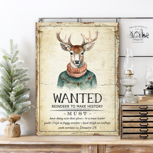 Wanted Reindeer (szakadt régi papír hatás) - karácsonyi vászonkép különböző méretben, Otthon & Életmód, Dekoráció, Kép & Falikép, Táblakép, , MESKA