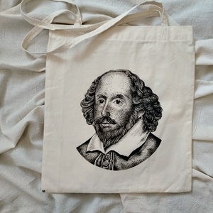 Shakespeare festett arckép, pontozásos technikával, natúr színű vászontáska - táska & tok - bevásárlás & shopper táska - shopper, textiltáska, szatyor - Meska.hu