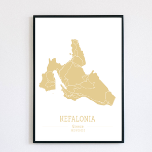 KEFALONIA (Görögország) színes minimalista dekorációs térkép, Otthon & Lakás, Dekoráció, Kép & Falikép, Poszter, Fotó, grafika, rajz, illusztráció, MESKA