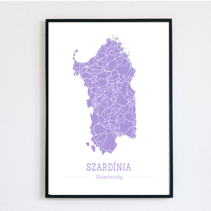 Szardínia (Olaszország) színes minimalista dekorációs térkép - otthon & lakás - dekoráció - kép & falikép - poszter - Meska.hu