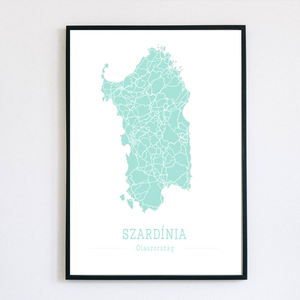 Szardínia (Olaszország) színes minimalista dekorációs térkép - otthon & lakás - dekoráció - kép & falikép - poszter - Meska.hu