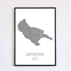 ZAKYNTHOS (Görögország) színes minimalista dekorációs térkép - otthon & lakás - dekoráció - kép & falikép - poszter - Meska.hu