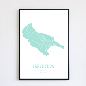 ZAKYNTHOS (Görögország) színes minimalista dekorációs térkép, Otthon & Lakás, Dekoráció, Kép & Falikép, Poszter, Fotó, grafika, rajz, illusztráció, MESKA