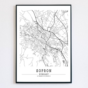 Sopron város fekete-fehér minimalista dekorációs térkép, Otthon & Lakás, Dekoráció, Kép & Falikép, Poszter, Fotó, grafika, rajz, illusztráció, MESKA